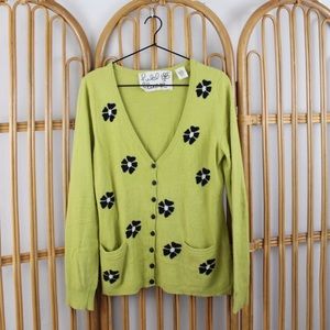 Anthro Field Flower Green Floral Cardigan